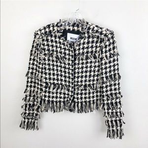 MSGM Milano Tweed Cropped Fringed Blazer